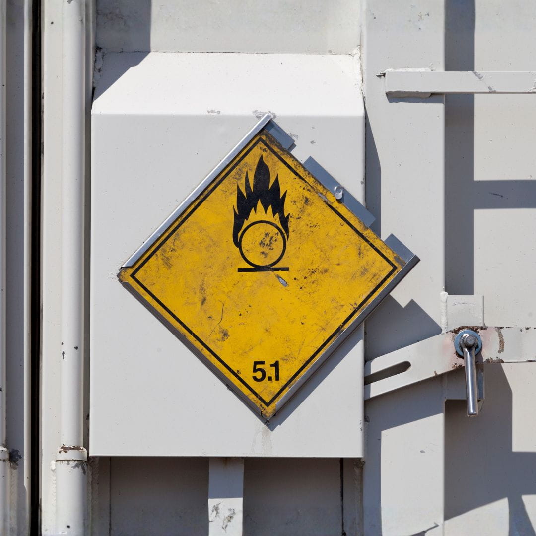 Specially marked ULD container for the secure charter air transport of certified dangerous goods.